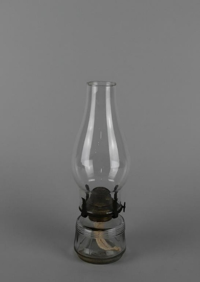 Antique Small Clear Ribbed Glass Oil Lamp