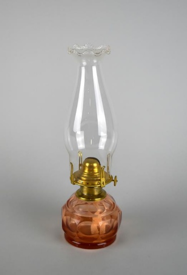 Vintage B&P Queen Anne No. 2 Oil Lamp with Faceted Pink Glass Font