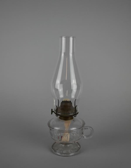Antique P&A Patterned Clear Glass Oil Lamp with Finger Loop