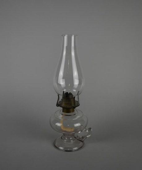 Antique Clear Glass Oil Lamp with Finger Loop