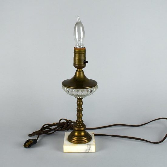 Brass Finished Metal & Glass Electric Lamp with Stone Base, No Shade