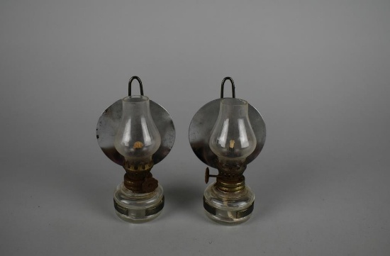 Antique Small 4” Pair (Salesman's Samples?) of Hanging Lamps with Reflectors