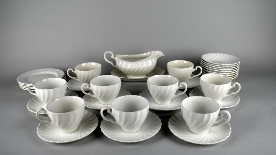 Collection of 24 Johnson Brothers White Swirl Ironstone Pieces
