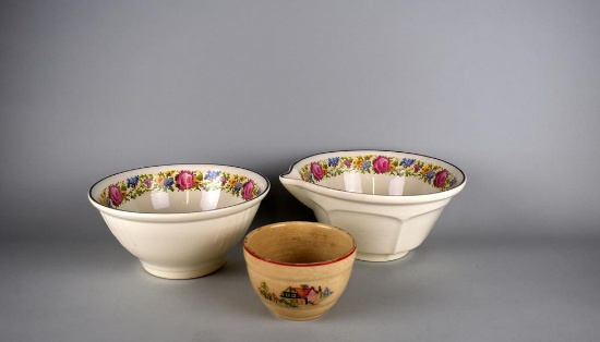 Lot of Three Vintage Harker Pottery Hotoven bowls: Two Petit Point & One Other