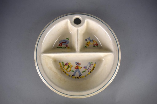 Vintage Child's “Little Boy Blue” Divided Ceramic Dish, 1940s