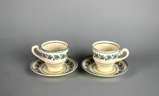 Pair of Myott Staffordshire Fruit Basket “Elegance” Porcelain Demitasse Cup & Saucer, England