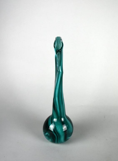 Green Blown Stretch Glass Bud Vase