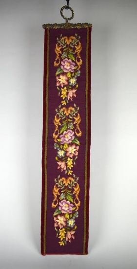 Vintage Needlepoint Floral Tapestry Bell Pull