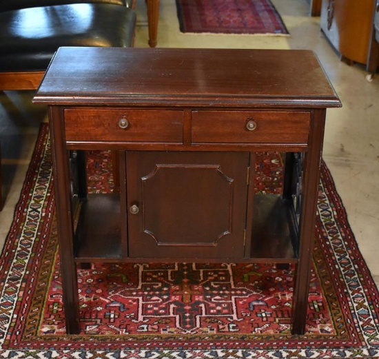 Vintage Mahogany Tea Service Cabinet with Two Drawers & One Cupboard, Grillwork Side Panels