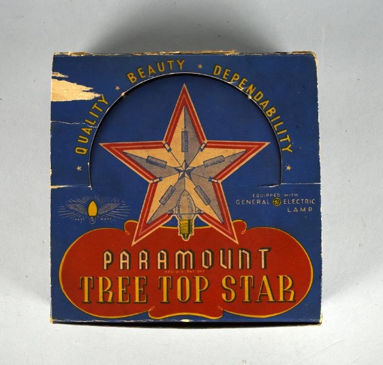 Vintage Paramount Tree Top Star Topper & Bulb in Original Box (No. 725)