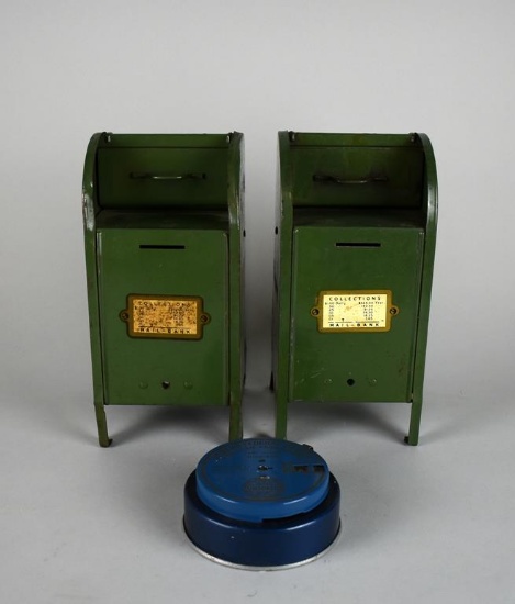 Lot of Three Vintage Metal Banks: Citizens Federal Savings & Two US Mail Boxes