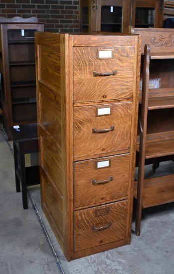 Vintage Tiger Oak Four-Drawer Filing Cabinet