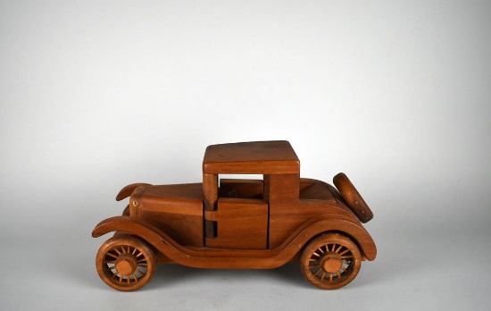 Hand Made Wood Old Timey Car Model with Moving Wheels & Doors