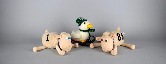 Lot of Advertisement Animals: Two Serta Sleeper Number Plush Sheep & a 2005 Holiday Aflac Duck