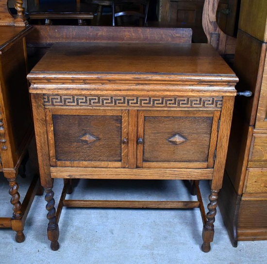 Early 20th C. Steval Ltd Gramophone in Tiger Oak Floor Cabinet with Record Storage
