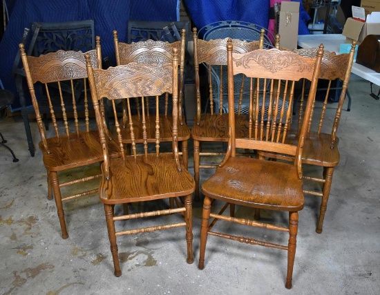 Lot of Six Vintage Oak Spindle Back Dining Chairs