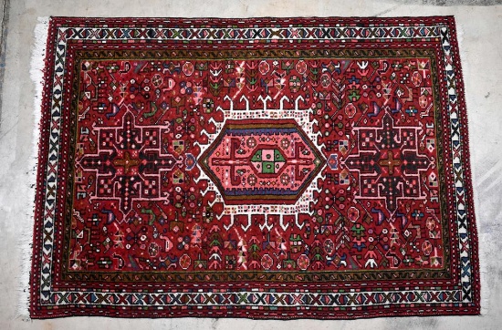 Red Qarajeh Persian Handknotted Wool 3'3” x 4' 10” Area Rug