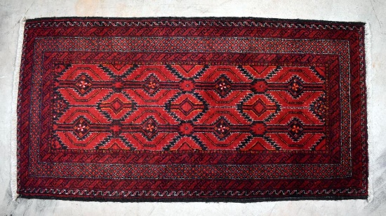 Red Balouch Persian Handknotted Wool 2' 3” x 3' 9” Area Rug