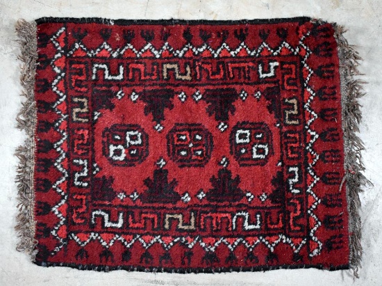 Red Afghan Bokhara Wool 1' 7” x 2' 2” Area Rug