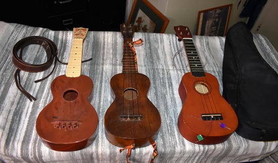 Ukulele Lot: Vintage Mastro TV Pal Plastic Ukulele, Vintage Wooden Ukulele & Made in China Ukulele