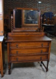 Late 19th C. Hand Made Tiger Oak Dresser with Mirror & Barley Twist Turnings, Prob. British