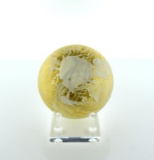Isle of Wight Glass Iridescent Gold White Paperweight with Original Label