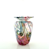 Toe River Studio Loretta Ford Pink & Blue Swirl Art Glass Vase, Unsigned, No. Carolina