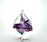 Schmidt Rhea Glass Upright Swirling Ribbons Teardrop Paperweight, Etched “S/R” , Ariz./New Mex.