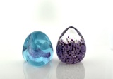 Caithness Scotland Blue & Purple Pebble/Egg-Shaped Paperweights