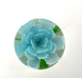 Unsigned Blue Flower Art Glass Paperweight