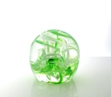 Gentile Glass Green & White Ribbon Art Glass Paperweight, West Virginia
