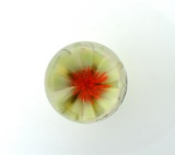 Rick Caffrey Boro Art Glass Orb/Marble”Honeydew” Etched “RPC 2016”, White Flower w/ Orange Ctr.