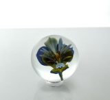 Rick Caffrey Boro Art Glass Orb/Marble Etched “RPC 2016”, Purple & Yellow Flower