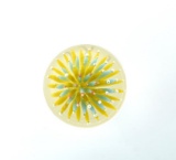 Rick Caffrey Boro Art Glass Orb/Marble Etched “RPC 2022”, Blue & Yellow Air-Trap