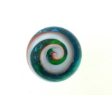 Keith Baker Art Glass Orb/Marble Etched “KB 91”, Peacock Corkscrew Swirl