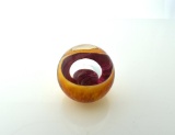 Unmarked Art Glass Orb/Marble, Orange & Red Double Bubble Vortex