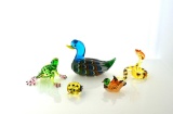 Lot of Five Art Glass Animal Figurines: Frog, Cobra, Two Ducks, & Lady Bug