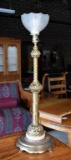 Vintage Victorian Style Brass Finish Torchiere Table Lamp with Satin Glass Shade