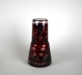 Bohemian Cranberry Cut Crystal Carafe & Glass Tumbler Bedroom Water Set