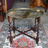 Vintage Barley Twist Frame Tea Tray Table with Chased Brass Tray