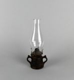 Antique AC Wells “Safety from Explosion” Unbreakable Cast Iron Oil Lamp