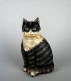 Vintage Cold Painted Cast Iron Figural Cat Door Stop