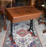 Antique AH Andrews & Co. Adjustable Ht. Student Desk with Oak Lift Top, Ink Bottle Hole & Iron Base