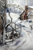 Dale Cottingham (American, XX) Snow Road by House. Watercolor on Paper, Signed Lower Left
