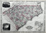 A. J. Johnson (American (1827-1884)1860s Map of No. Carolina & So. Carolina, Hand Tinted Engraving