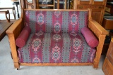Antique Mission Style Oak Sleeper Settee on Caster Feet