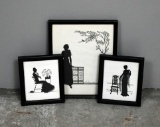 Lot of Three Vintage Wallace Nutting Silhouettes of Women, 1930s