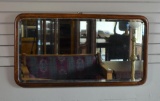 Antique Framed Beveled Glass Oak Wall Mirror with Rounded Corners