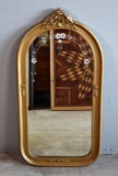 Antique Giltwood Archtop Etched Glass Wall Mirror
