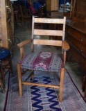 Antique Mission Style Tiger Oak Armchair with Upholstered Seat & Nailhead Trim